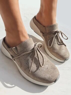 OTBT Marriet Women's Shimmer Taupey grey Lace-Up Slip ons travel ready